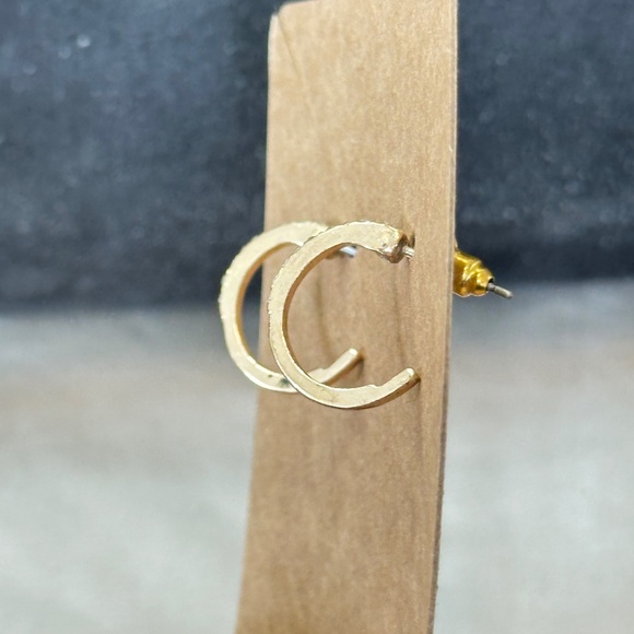 2/$15 Gold tone hoop earrings with clear round crystals on top half. Post back. - Picture 4 of 9